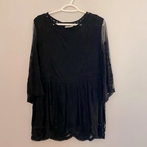 Entro, L, lace overlay long sleeve top
